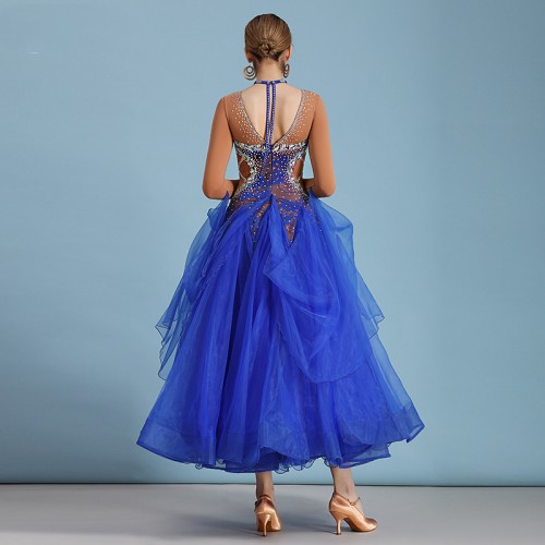 Royal blue ballroom dance dress rhinestones competition standard ballroom dance costumes  for women waltz tango dance dress 